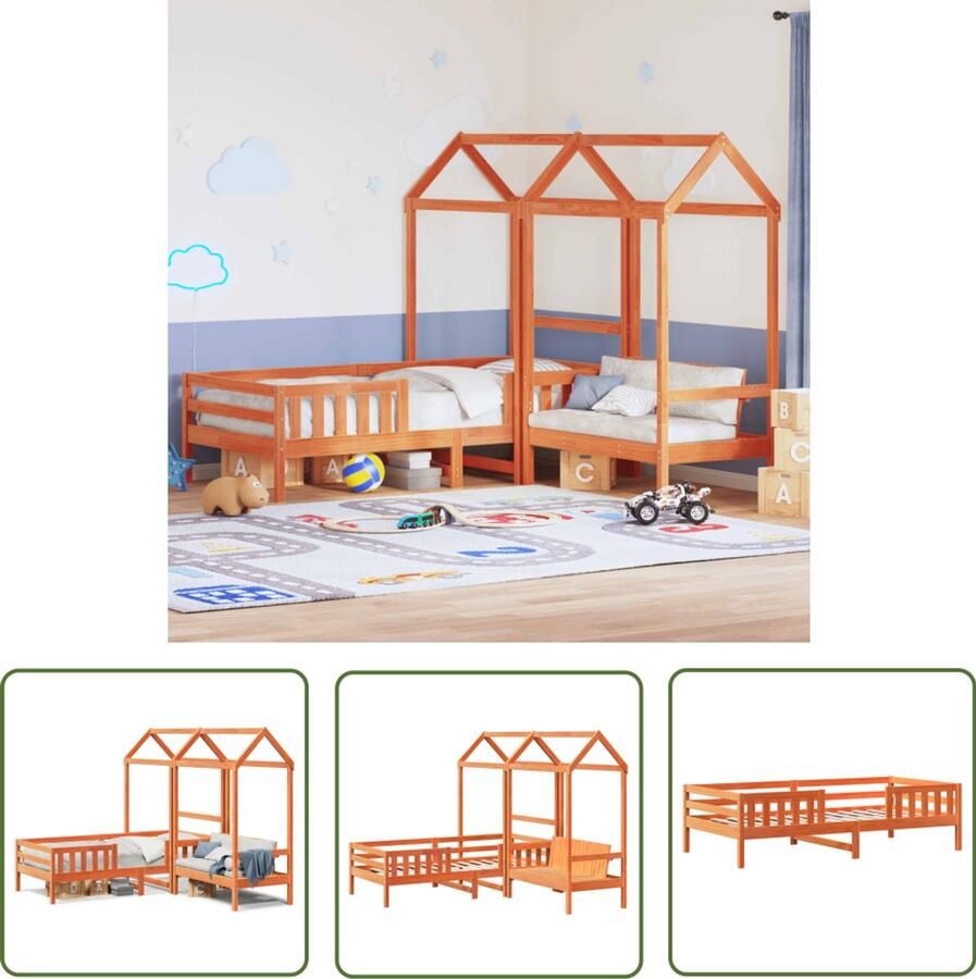 VidaXL Kinderbed met huisje en bankje massief grenenhout 100x200 cm Kinderbed Houten Bed Kids Bed Grenenhout Bed Kinderkamer