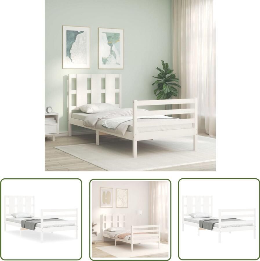 VidaXL Bedframe met hoofdbord massief hout wit Massief Houten Bedframe Houten Bed Wit Bedframe Enkelbed Frame Bedkast