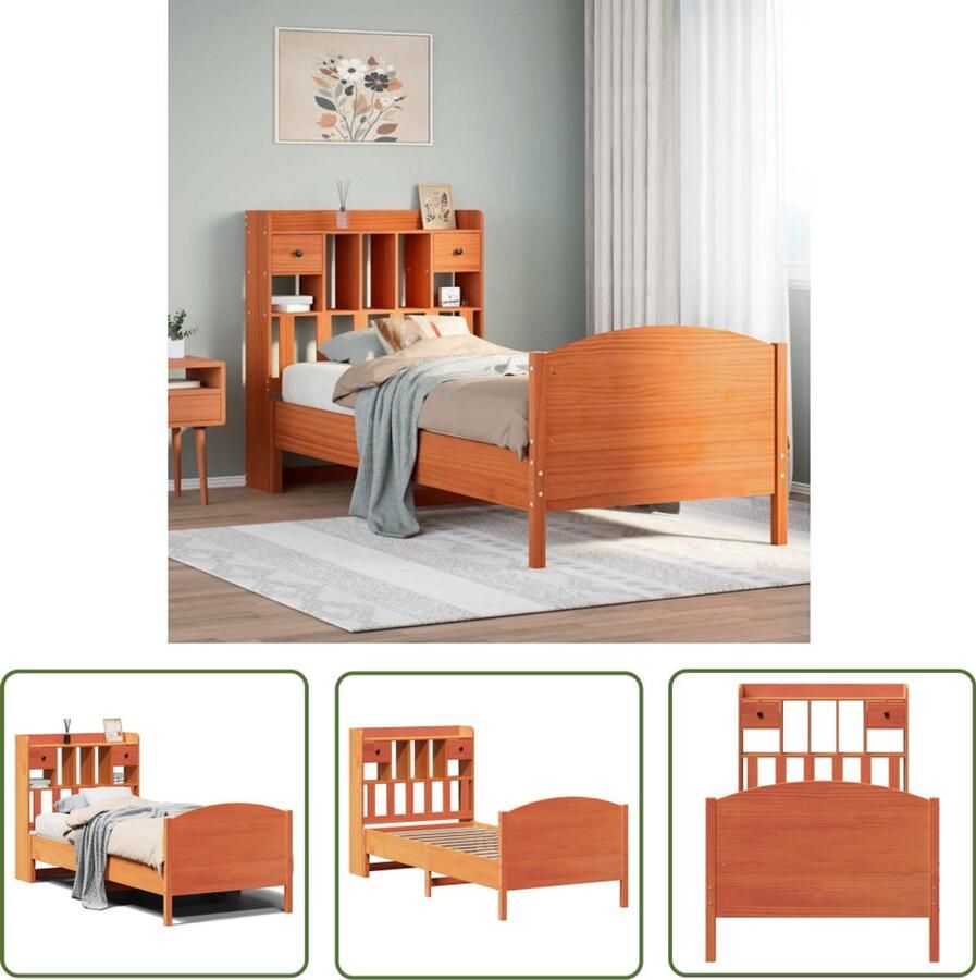 VidaXL Bed met boekenkast zonder matras grenenhout wasbruin 75x190 cm Bed Met Boekenkast Houten Bed Grenenhout Bed Tweepersoonsbed Stapelbaar Bed