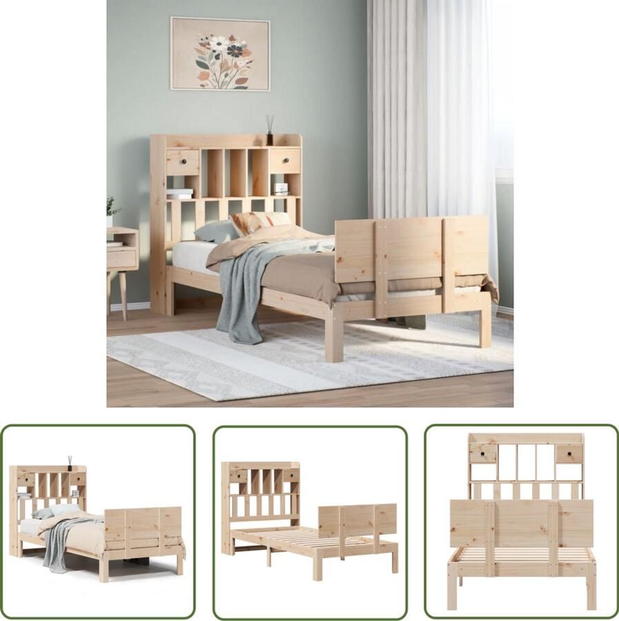 VidaXL Bed met boekenkast zonder matras massief grenenhout 100x200 cm Bed Met Boekenkast Houten Bed Slaapkamer Meubel Boekenplank Bed Compact Bed