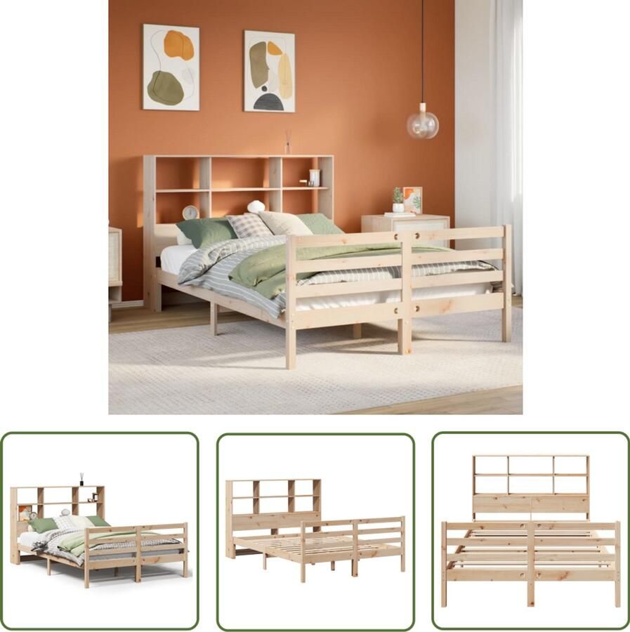 VidaXL Bed met boekenkast zonder matras massief grenenhout 140x200 cm Bed Met Boekenkast Houten Bed Slaapkamer Meubel Bibliotheek Bed Compact Bed