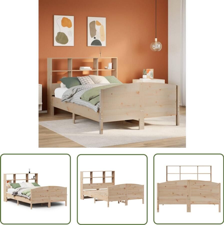 VidaXL Bed met boekenkast zonder matras massief grenenhout 150x200 cm Bed Met Boekenkast Houten Bed Massief Grenenhout Bed Frame Slaapkamer Meubel