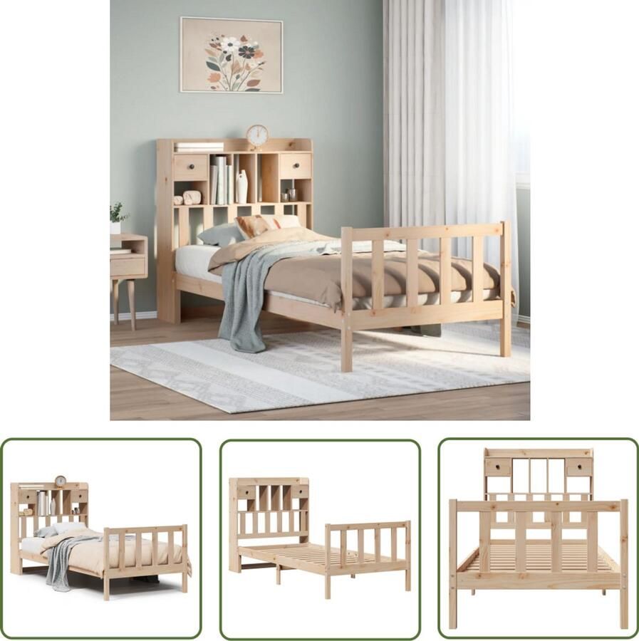 VidaXL Bed met boekenkast zonder matras massief grenenhout 75x190 cm Bed Met Boekenkast Houten Bed Stapelbed Tweepersoonsbed Kingsize Bed