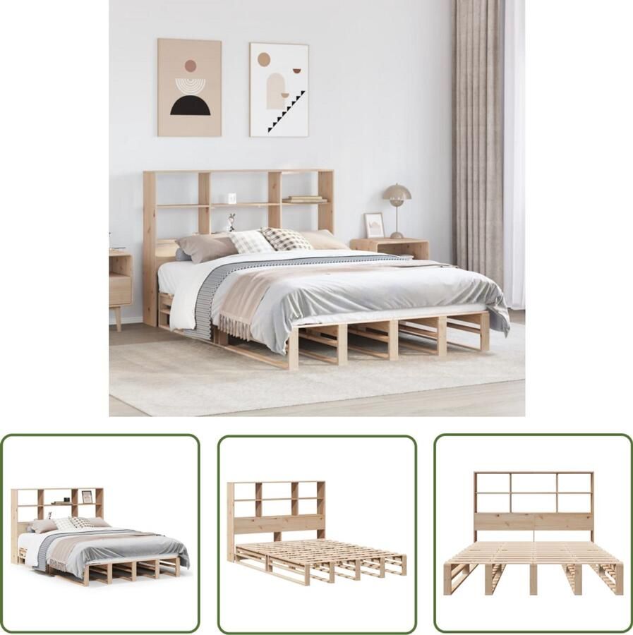 VidaXL Houten Bed Met Boekenkast Bed met boekenkast zonder matras massief hout 135x190 cm Bed Frame Slaapkamer Meubilair Boekenplank Bed