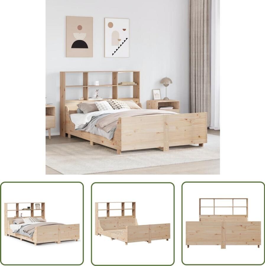 VidaXL Bed met boekenkast zonder matras massief hout 140x190 cm Bed Met Boekenkast Houten Bed Slaapkamers Massief Grenenhout Bedframe