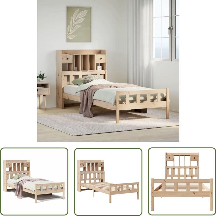 VidaXL Bed met boekenkast zonder matras massief grenenhout 100x200 cm Bed Houten Bed Tweepersoonsbed Boekenkastbed Slaapkamer