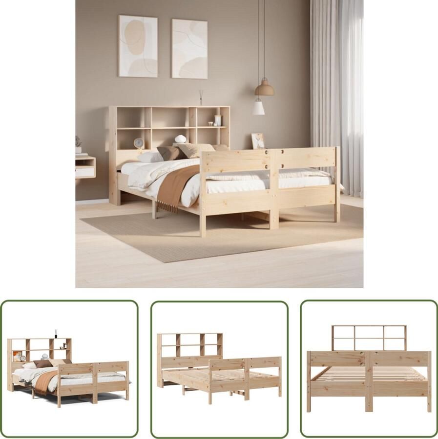 VidaXL Bed met boekenkast zonder matras massief grenenhout 120x190 cm Bed Houten Bed Boekenkast Bed Tweepersoonsbed Massief Hout Bed