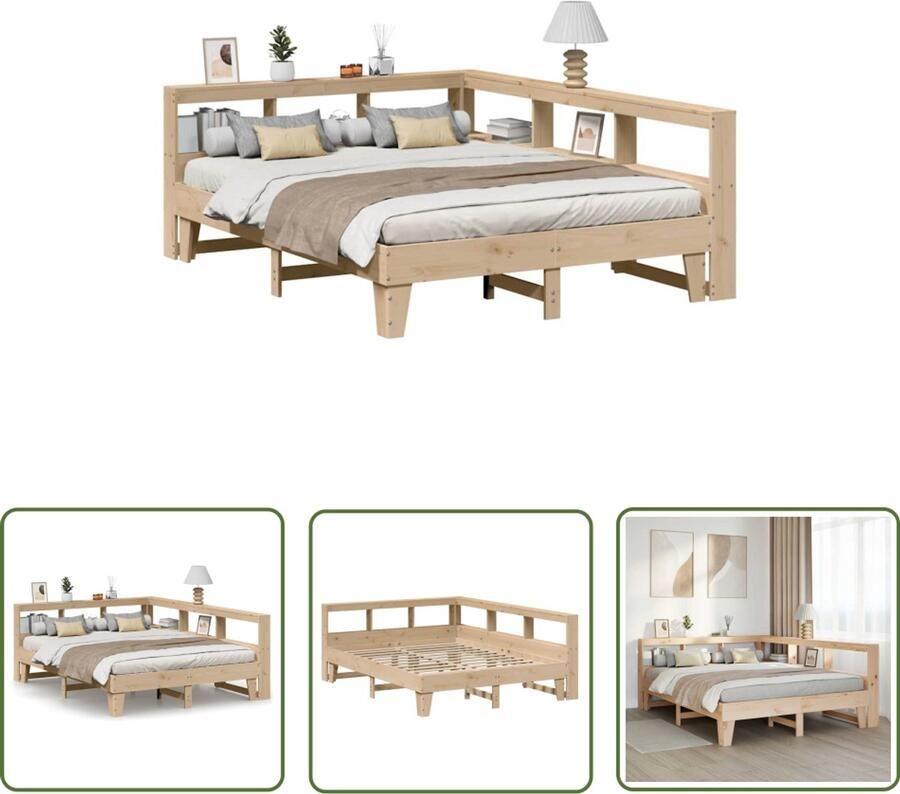 VidaXL Bed met boekenkast zonder matras massief grenenhout 150x200 cm Bed Houten Bed Slaapbank Boxspring Tweepersoonsbed