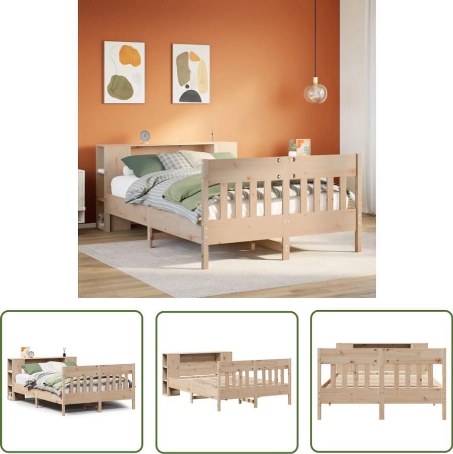 VidaXL Bed met boekenkast zonder matras massief grenenhout 160x200 cm Bed Houten Bed Boekenkast Bed Tweepersoonsbed Massief Grenenhout