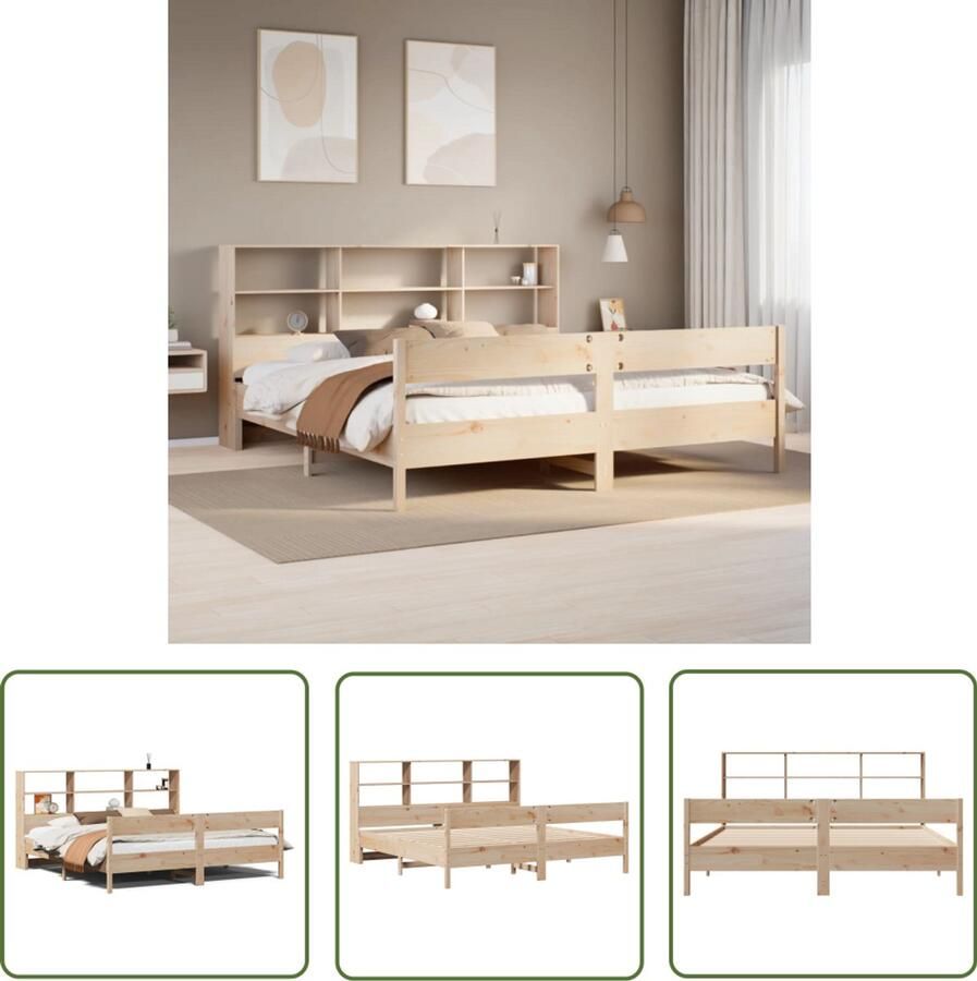VidaXL Bed met boekenkast zonder matras massief grenenhout 200x200 cm Bed Houten Bed Boekenkast Bed Tweepersoonsbed Groot Bed