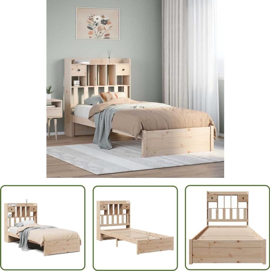 VidaXL Bed met boekenkast zonder matras massief grenenhout 75x190 cm Bed Houten Bed Boekenkast Bed Tweepersoonsbed Kingsize Bed