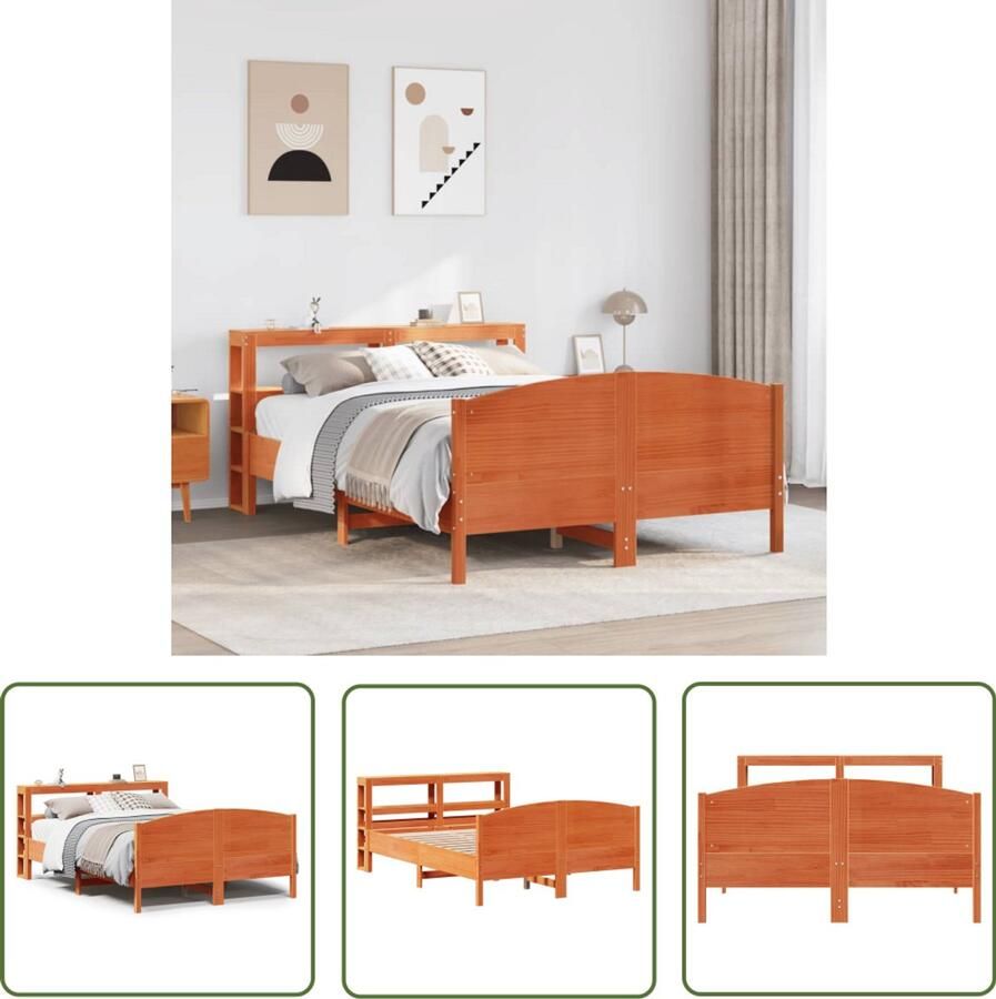VidaXL Bed met matras massief grenenhout wasbruin 140x190 cm Bed Houten Bed Grenenhouten Bed Boxspring Bed Tweepersoonsbed