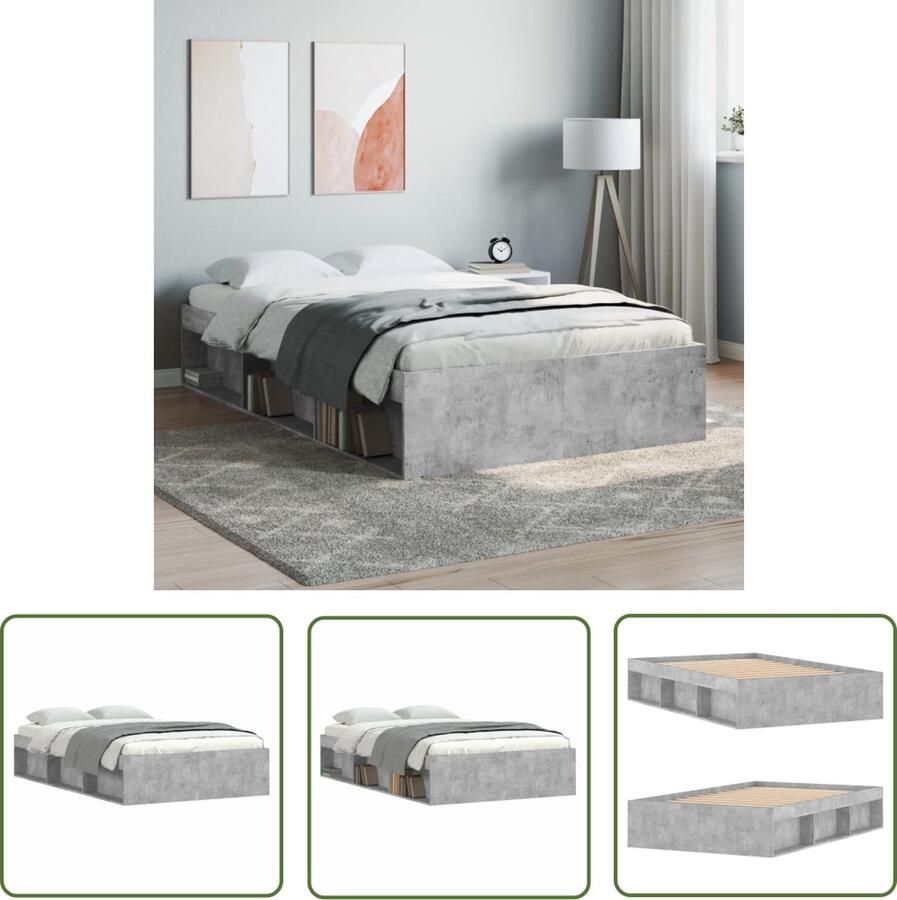 The Living Store Bed Bedframe Hout 193 x 123 x 35 cm Betongrijs Modern Bed Frame Houten Bed Tweepersoons Bed Betonnen Grijs Bed Slaapkamersdecoratie