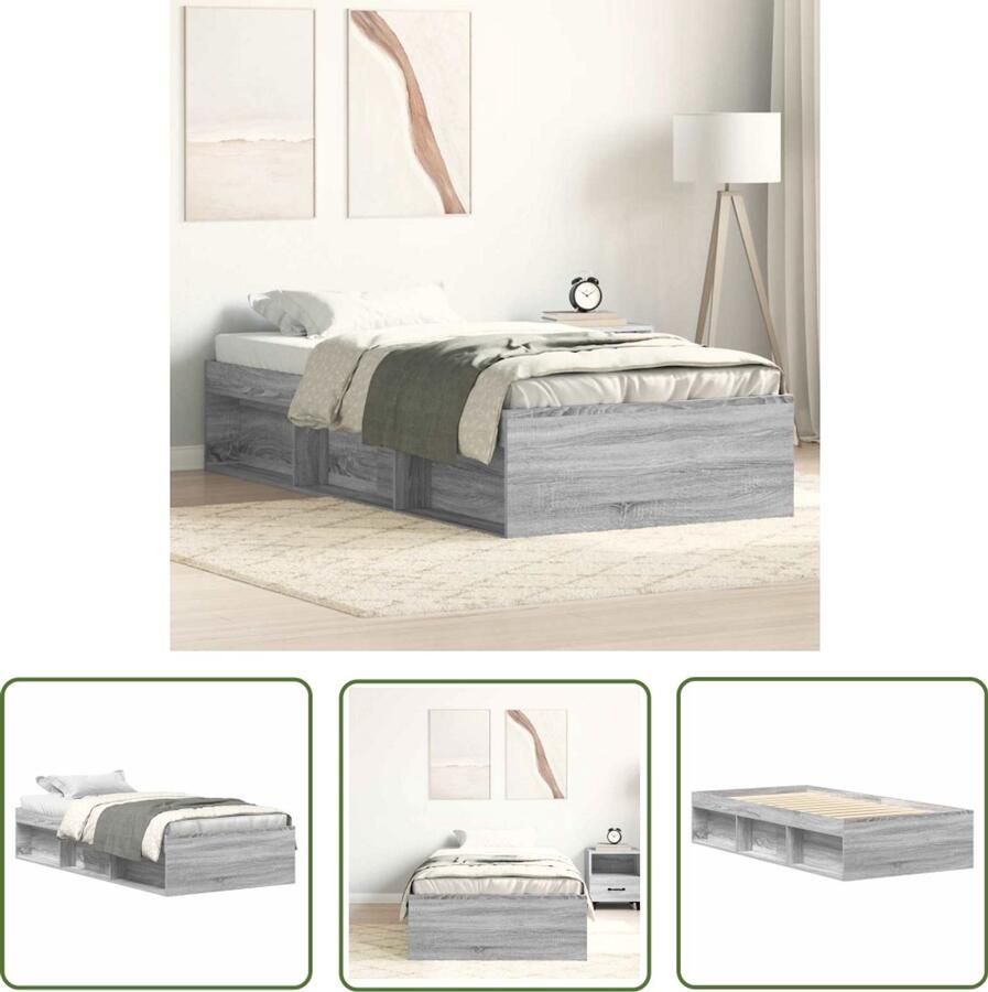 The Living Store Bed Frame Logeerbed met Opbergruimte Grijs Sonoma Eiken 203 x 103 x 35 cm Hoge Kwaliteit Modern Bed Frame Houten Bed Tweepersoons Bed Met Opbergruimte Grijs Bed
