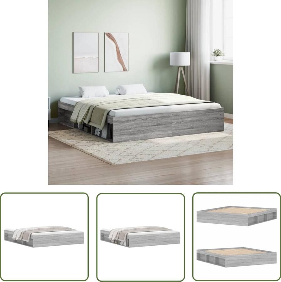 The Living Store Bedframe Moderne Slaapkamer Houten 203 x 183 x 35 cm Grijs Sonoma Eiken Modern Bed Frame Houten Bed Grijze Bed Tweepersoons Bed King Size Bed