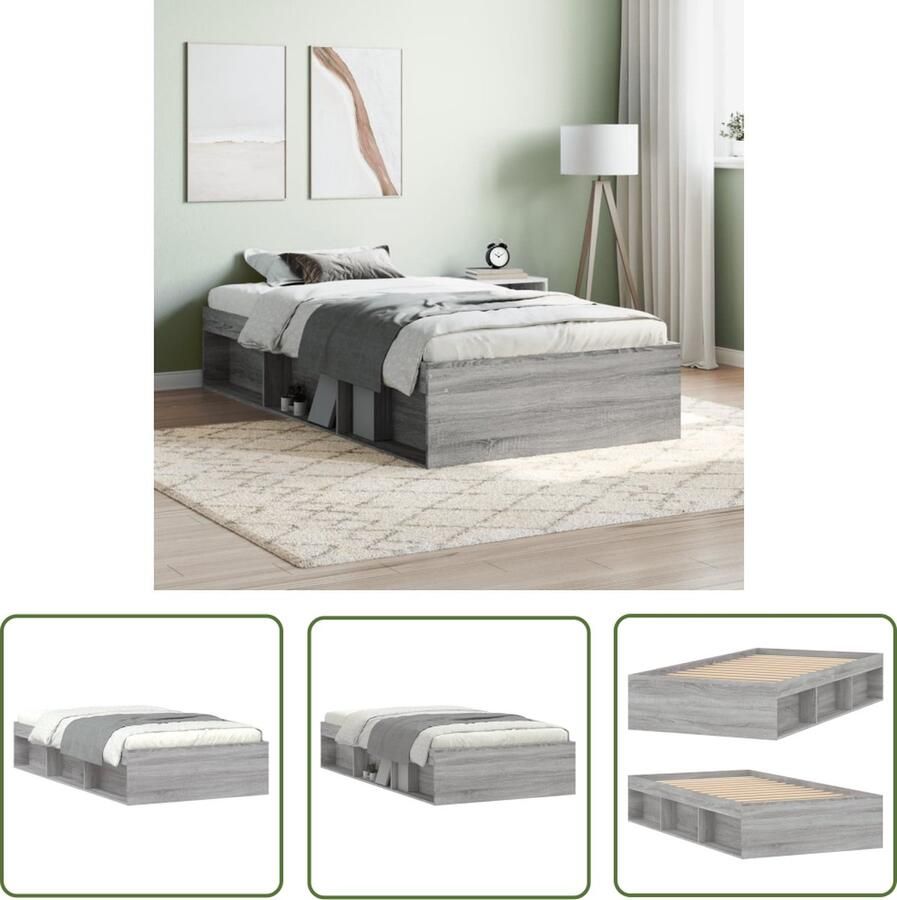 The Living Store Bedframe Moderne slaapkamer Hout 203x93x35 cm Grijs Sonoma Eiken Modern Bed Frame Houten Bed Grijs Bed Tweepersoons Bed Design Bed