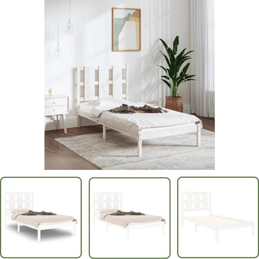 The Living Store Bedframe Grenenhout Wit 195.5 x 80.5 x 100 cm stevige lattenbodem Modern Bed Frame Houten Bed Enkel Bed Witte Bed Slaapkamersdecoratie