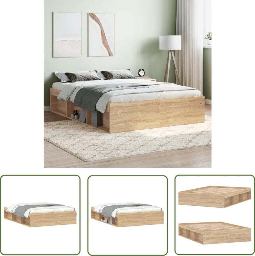 The Living Store Sonoma Eiken Bedframe 193 x 138 x 35 cm Multiplex Lattenbodem Modern Bed Frame Houten Bed Sonoma Eiken Bed Tweepersoons Bed Met Lade