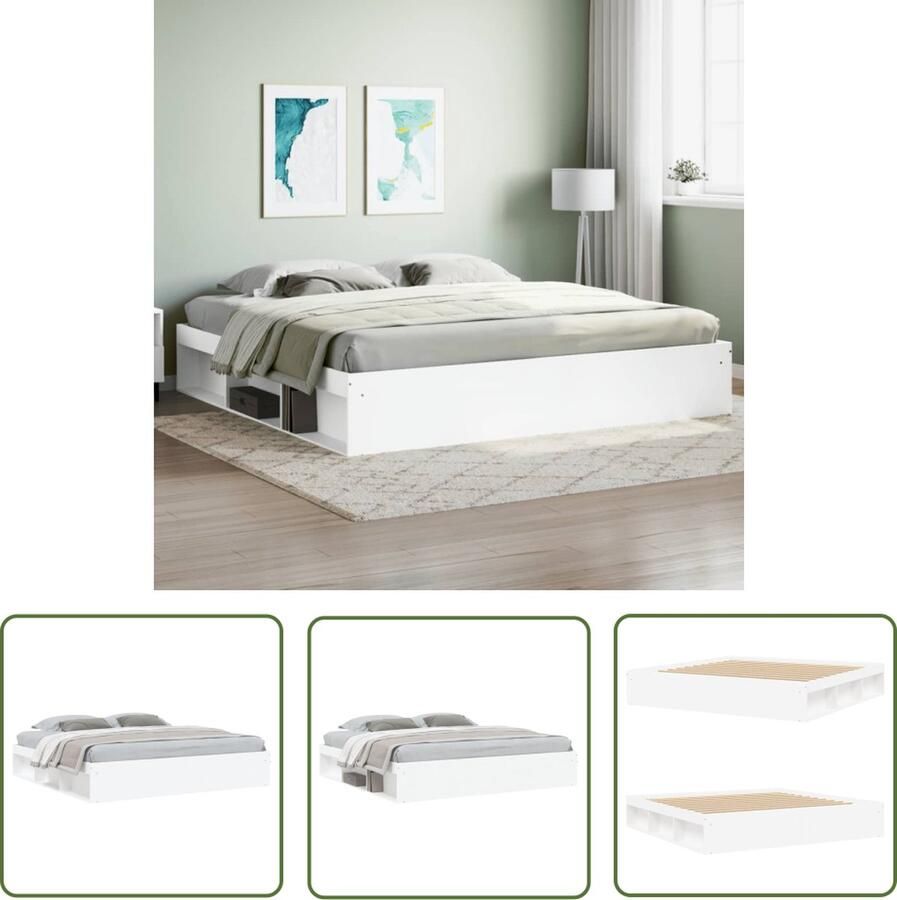 The Living Store Houten Bedframe Modern Bedroom Bedframe Afmetingen- 203 x 203 x 35 cm Ken- Extra opbergruimte Modern Bed Frame Houten Bed Tweepersoons Bed Wit Bed Met Opbergruimte