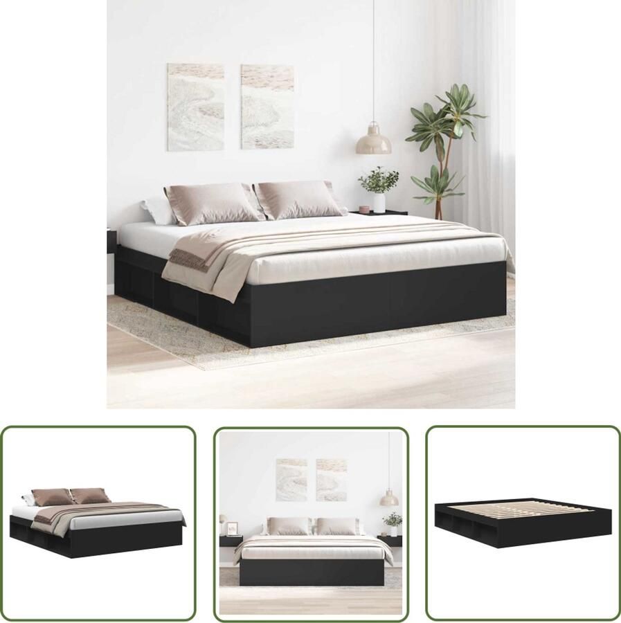 The Living Store Bedframe Zwarte Houten 180x200 cm Duurzaam Multiplex lattenbodem Extra opbergruimte Modern Bed Frame Houten Bed Dubbele Bed King Size Bed Boxspring Bed