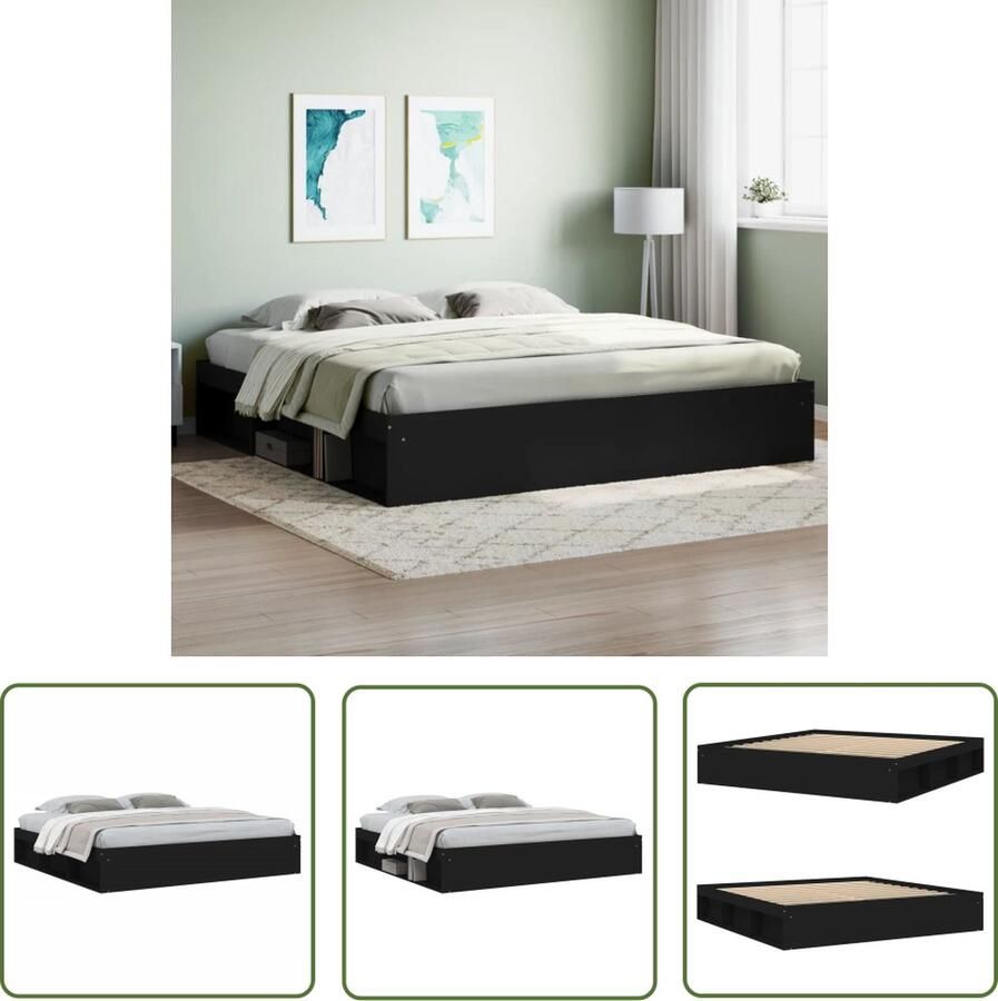 The Living Store Bedframe Moderne Slaapkamer Hout Multiplex Lattenbodem Extra Opbergruimte Zwart 203 x 203 x 35 cm Modern Bed Frame Houten Bed Zwarte Bedbank Boxspring Bed Tweepersoonsbed