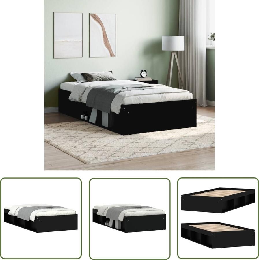 The Living Store Bedframe Modern hout Logeerbed met opbergruimte Zwart 203 x 103 x 35 cm Geschikte matras- 100 x 200 cm Modern Bed Frame Houten Bedframe Tweepersoons Bed Boxspring Bed Slaapkamersdecoratie - Foto 2