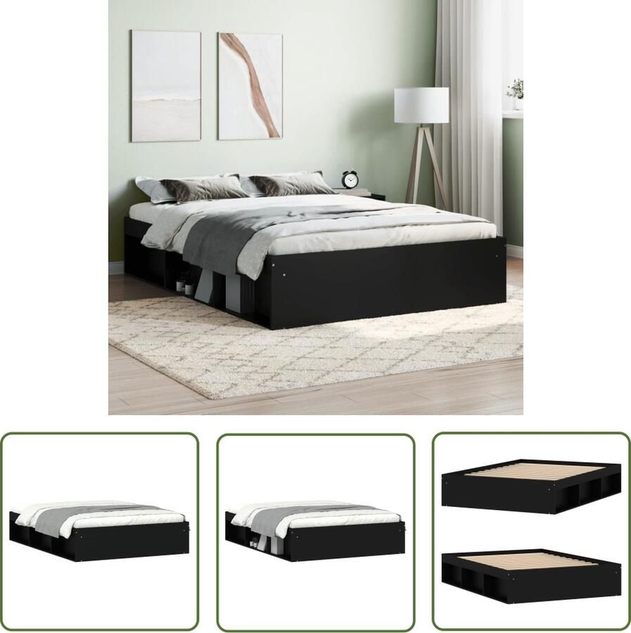The Living Store Bedframe Houten Logeerbed met opbergruimte 193x138x35 cm Zwart Modern Bedframe Houten Bed Tweepersoons Bed Boxspring Bed Stapelbare Bed