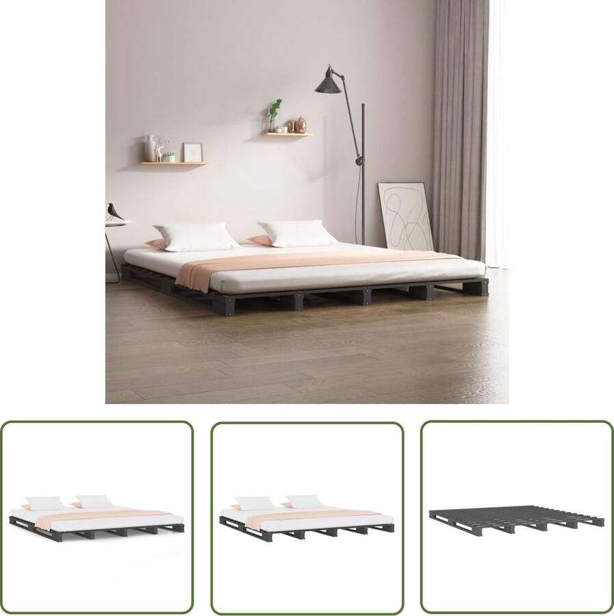The Living Store Palletbed massief grenenhout grijs 120x200 cm Palletbed Palletbedden Bed Slaapkamermeubel Bedframe Eenpersoonsbed Tweepersoonsbed Houten Bed Frame Bedbasis