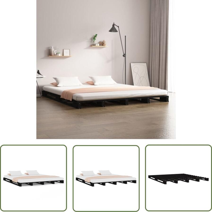 The Living Store Palletbed massief grenenhout zwart 120x200 cm Palletbed Palletbedden Bed Slaapkamermeubel Bedframe Eenpersoonsbed Tweepersoonsbed Houten Bed Frame Bedbasis