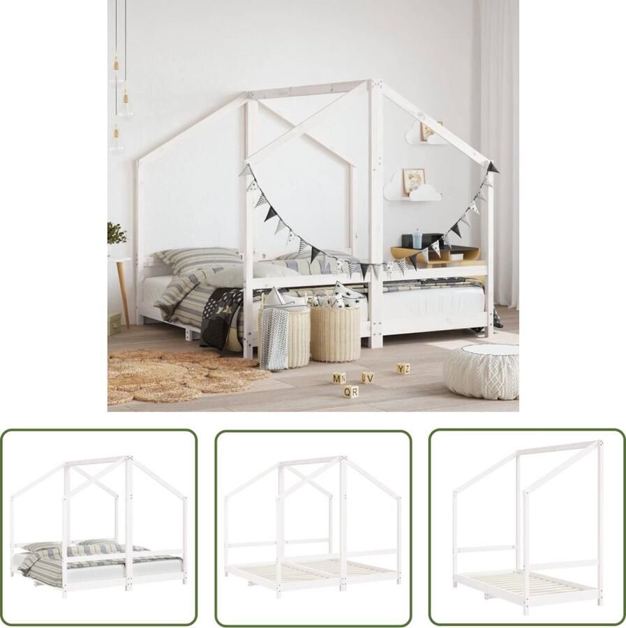 The Living Store Peuterbed Houten bedframe Massief grenenhout Multiplex lattenbodem Praktisch en doordacht ontwerp Wit Afmetingen- 165.5 x 171 x 158 cm Geschikt voor 80 x 160 cm matrassen Montage vereist