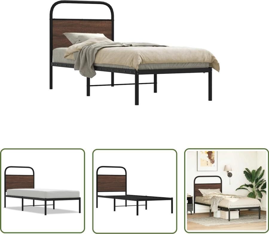 VidaXL Bedframe Bruin Eiken 80x200 cm Robuust Bedframe Houten Bed Staal Bedframe Enkel Bed Tweepersoons Bed