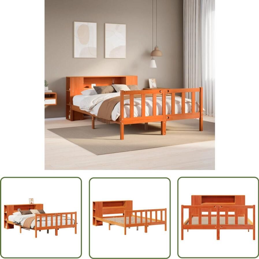 VidaXL Houten Bed Slaapbank Bed met boekenkast zonder matras grenenhout wasbruin 120x190 cm Boekkastenbed Tweepersoonsbed Kingsize Bed