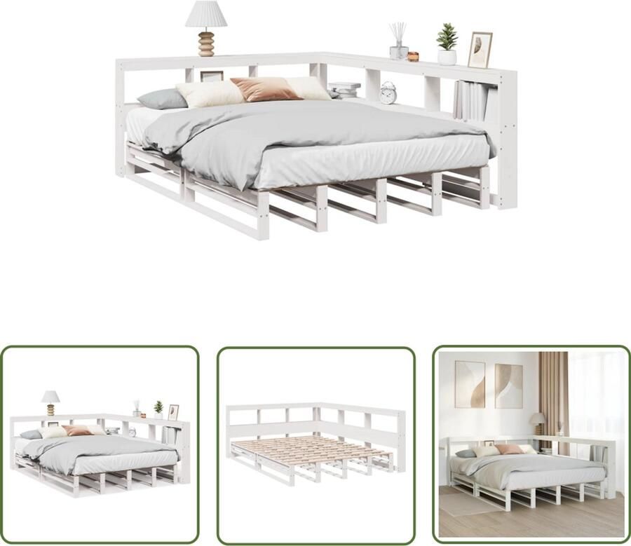 VidaXL Houten Bed Slaapbank Bed met boekenkast zonder matras grenenhout wit 135x190 cm Boekkastenbed Tweepersoonsbed Kingsize Bed