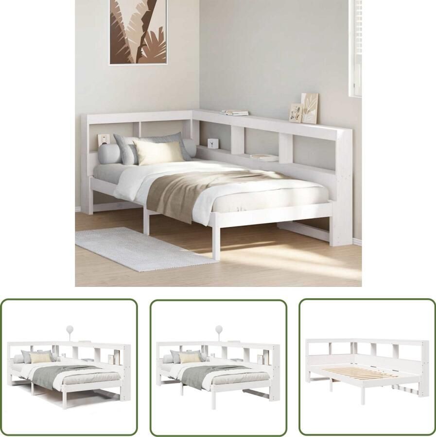 VidaXL Houten Bed Slaapbank Bed met boekenkast zonder matras grenenhout wit 75x190 cm Bed Met Kast Bibliotheekbed Garenenhouten Bed