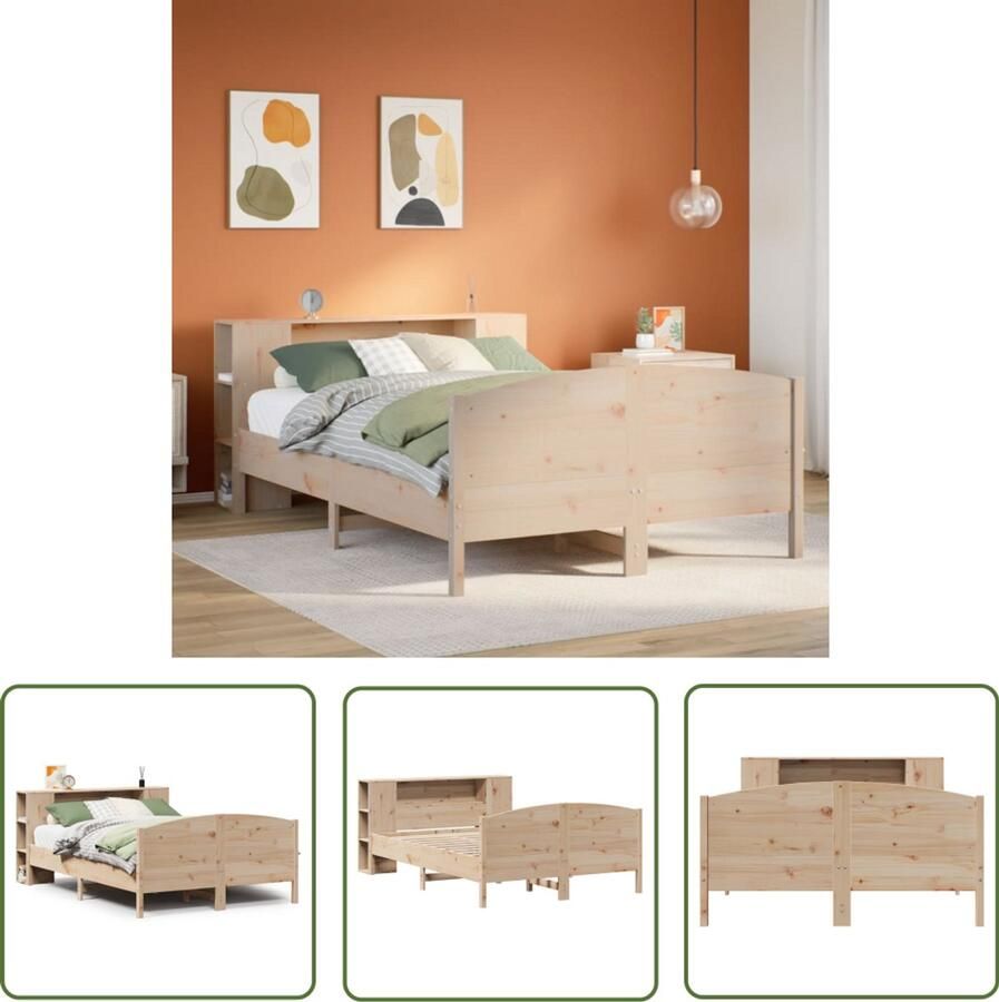 VidaXL Houten Bed Slaapbank Bed met boekenkast zonder matras massief grenenhout 160x200 cm Tweepersoonsbed Massief Grenenhout Bed Met Kast