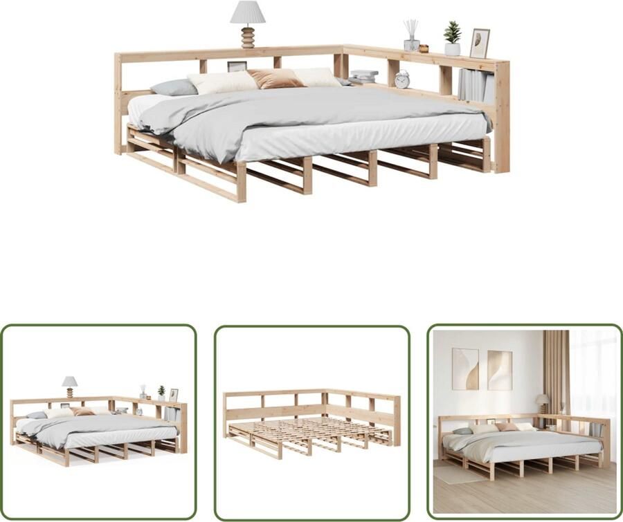 VidaXL Bed met boekenkast zonder matras massief grenenhout 180x200 cm Slaapbank Houten Bed Massief Hout Bed Bedstede Boxspring Bed