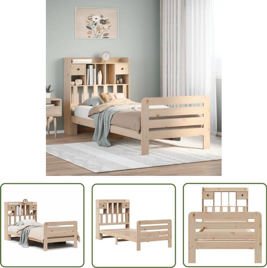 VidaXL Houten Bed Slaapbank Bed met boekenkast zonder matras massief grenenhout 75x190 cm Bed Met Kast Bibliotheekbed Compact Bed