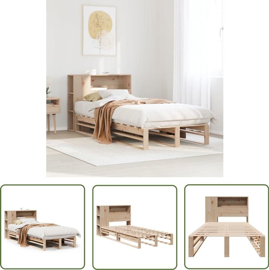 VidaXL Bed met boekenkast zonder matras massief hout 100x200 cm Slaapbank Houten Bed Tweepersoonsbed Bed Met Kast Boekenschrank Bed