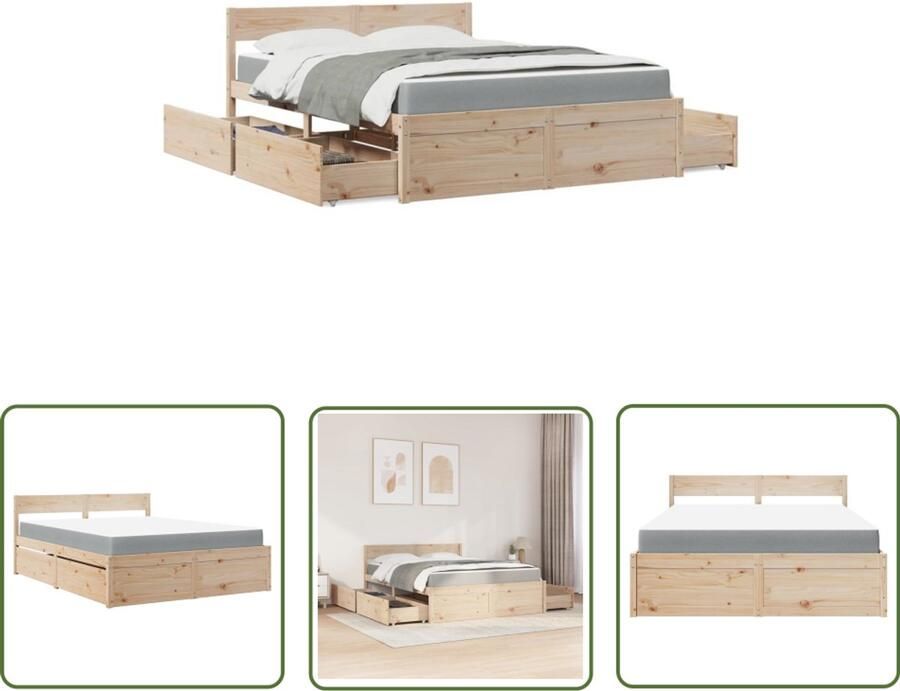 VidaXL Houten Bed Slaapbank Bed met lades en matras massief grenenhout 160x200 cm Bed Frame Boxspring Tweepersoonsbed