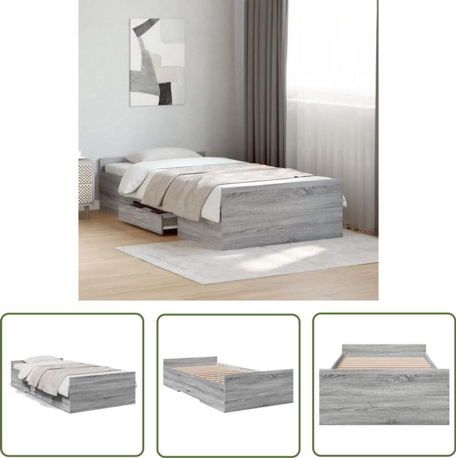 VidaXL Houten Bed Slaapbank Bedframe met lades bewerkt hout grijs sonoma eiken 75x190 cm Tweepersoonsbed Boxspring Compacte Bedden