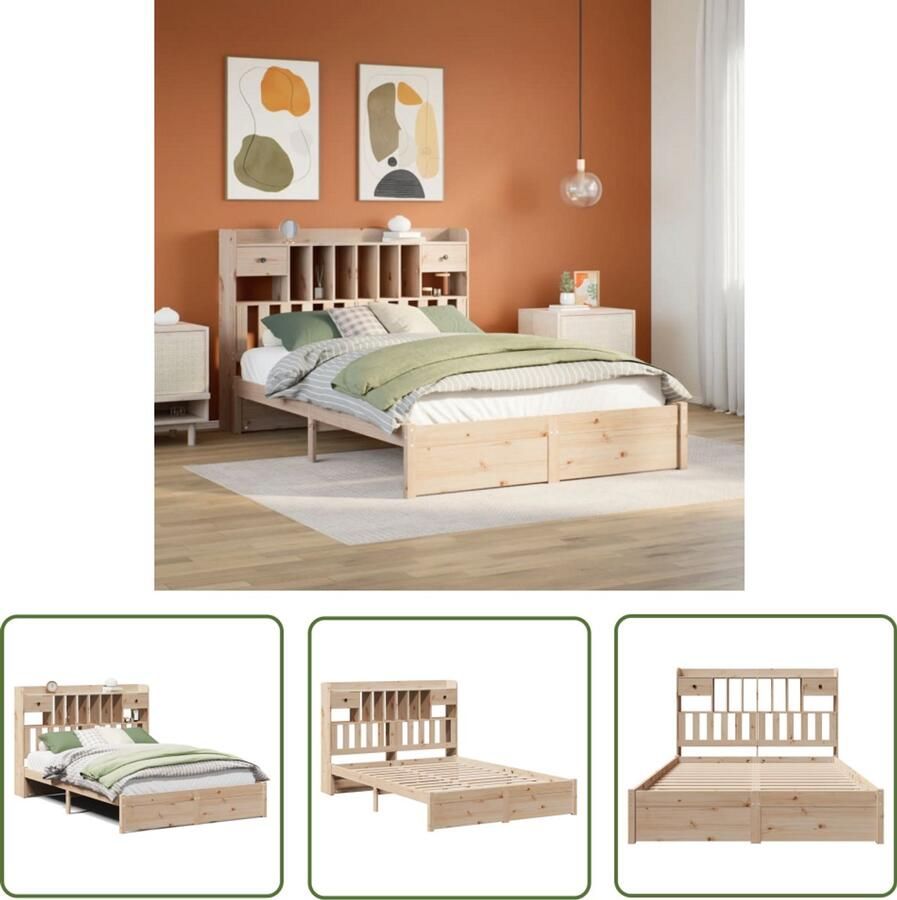 VidaXL Houten Bed Slaapcomfort Bed met boekenkast zonder matras massief grenenhout 140x200 cm Boekenkast Bed Massief Hout Bed Grenenhout Bed