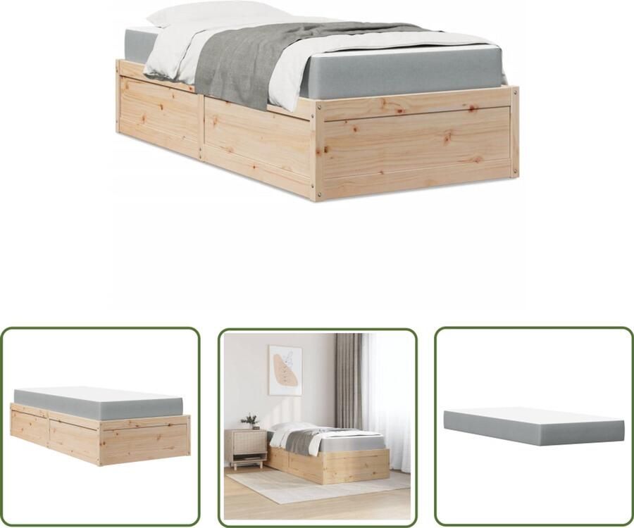 VidaXL Houten Bed Slaapcomfort Bed met matras massief grenenhout 90x200 cm Grenenhouten Bed Tweepersoonsbed Boxspring Bed