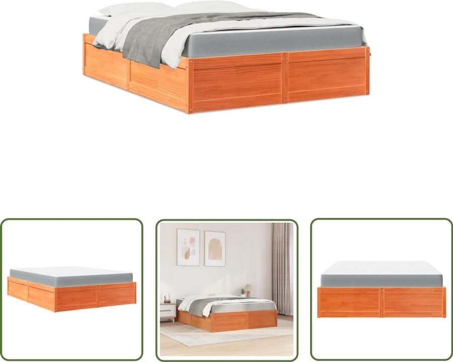 VidaXL Houten Bed Slaapcomfort Bed met matras massief grenenhout wasbruin 160x200 cm Grenenhouten Bed Tweepersoonsbed Boxspring Alternatief
