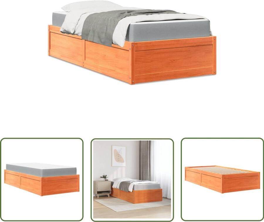 VidaXL Houten Bed Slaapcomfort Bed met matras massief grenenhout wasbruin 90x190 cm Grenenhouten Bed Tweepersoonsbed Boxspring Bed