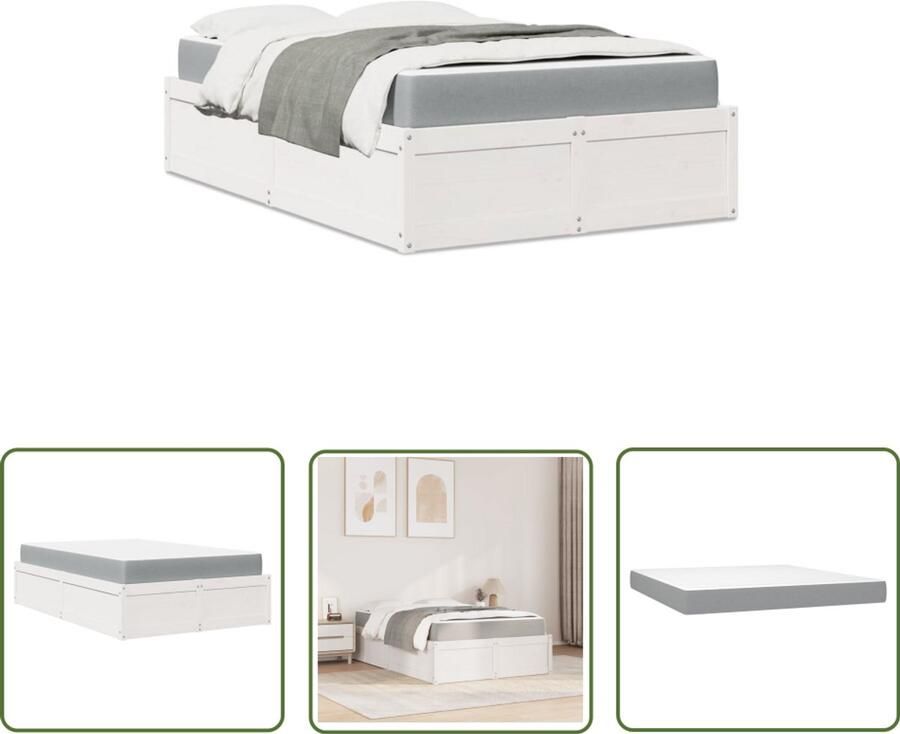 VidaXL Houten Bed Slaapcomfort Bed met matras massief grenenhout wit 120x190 cm Grenenhouten Bed Tweepersoonsbed Wit Bed