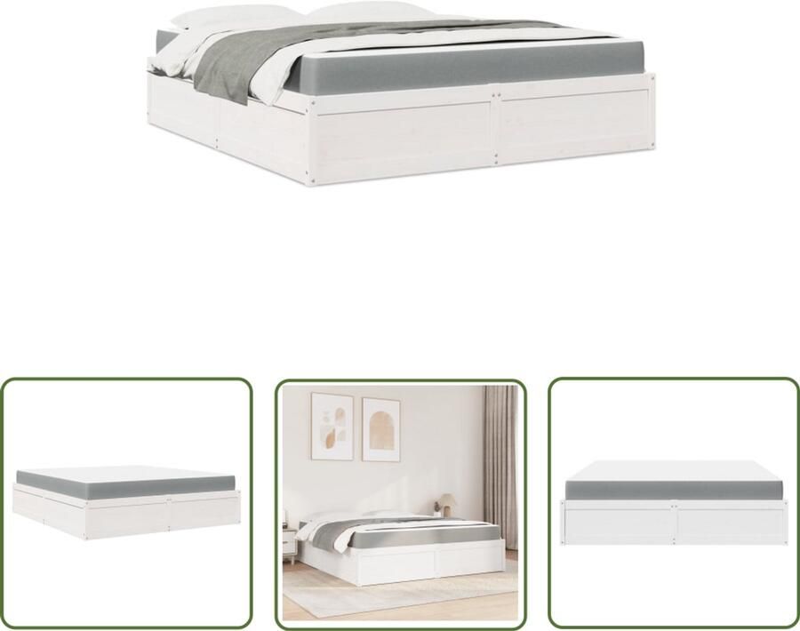 VidaXL Houten Bed Slaapcomfort Bed met matras massief grenenhout wit 180x200 cm Grenenhouten Bed Tweepersoonsbed King Size Bed