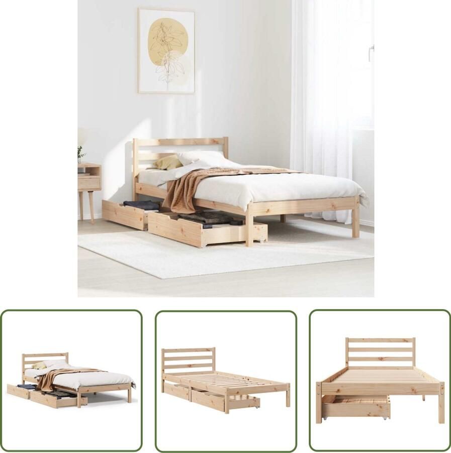 The Living Store Bedframe zonder matras massief grenenhout 100x200 cm Slaapcomfort Houten Bed Tweepersoonsbed Boxspring Bed Opbergladekast