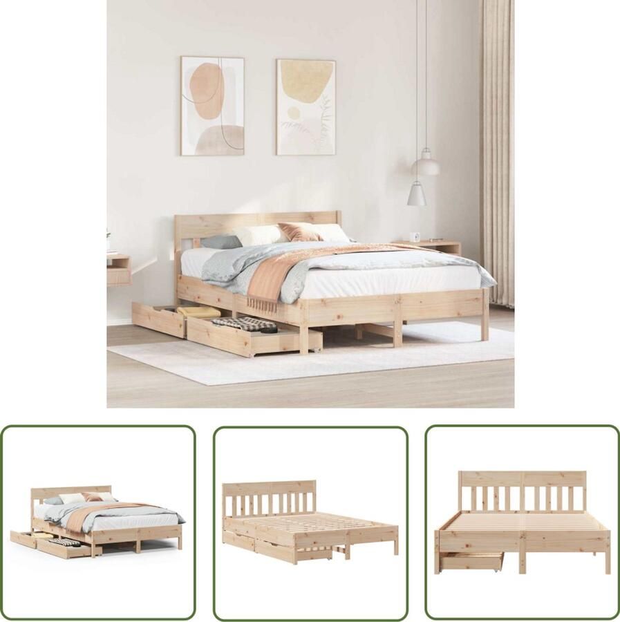 The Living Store Bedframe zonder matras massief grenenhout 140x200 cm Slaapcomfort Houten Bed Tweepersoonsbed Bedframe Boxspring