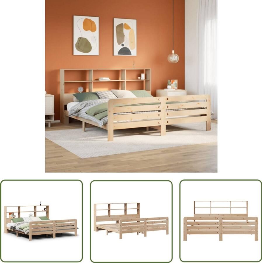 The Living Store Bedframe zonder matras massief grenenhout 200x200 cm Slaapcomfort Houten Bed Tweepersoonsbed Bedframe Hoofdboard