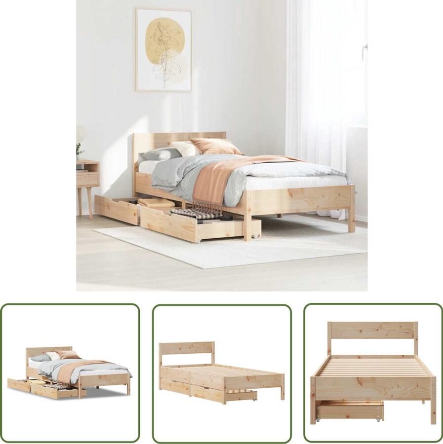 VidaXL Bedframe Massief Grenenhout 90x200 cm Bedframe Houten Bed Tweepersoonsbed Kingsize Bed Boxspring